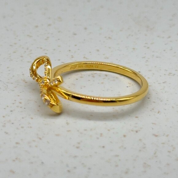 Diamonique Tied To You Bow Ring CZ 14K Yellow Gold over Sterling Silver Size 8.5 - Picture 6 of 7